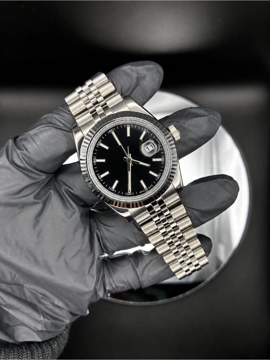 Mens Stainless Steel Black Dial Datejust Watch